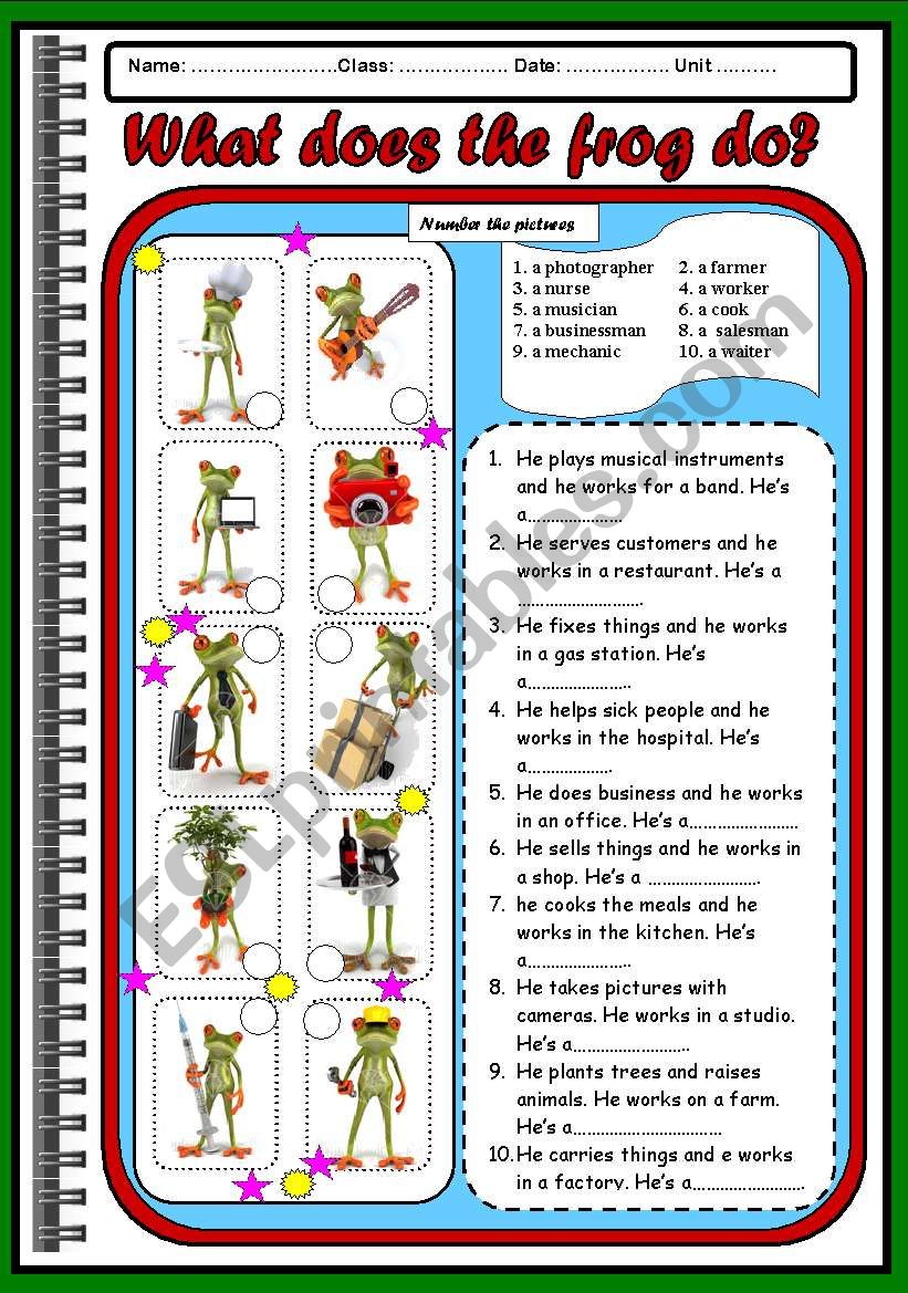 OCCUPATIONS-what does the frog do?