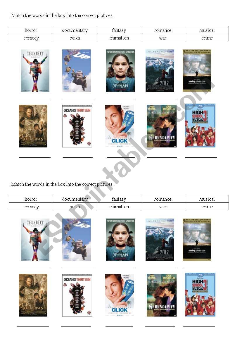 Movie Types  worksheet