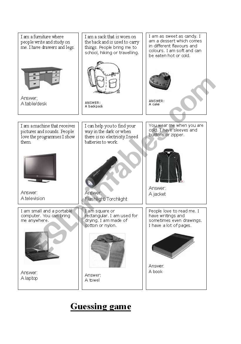 Guessing game worksheet