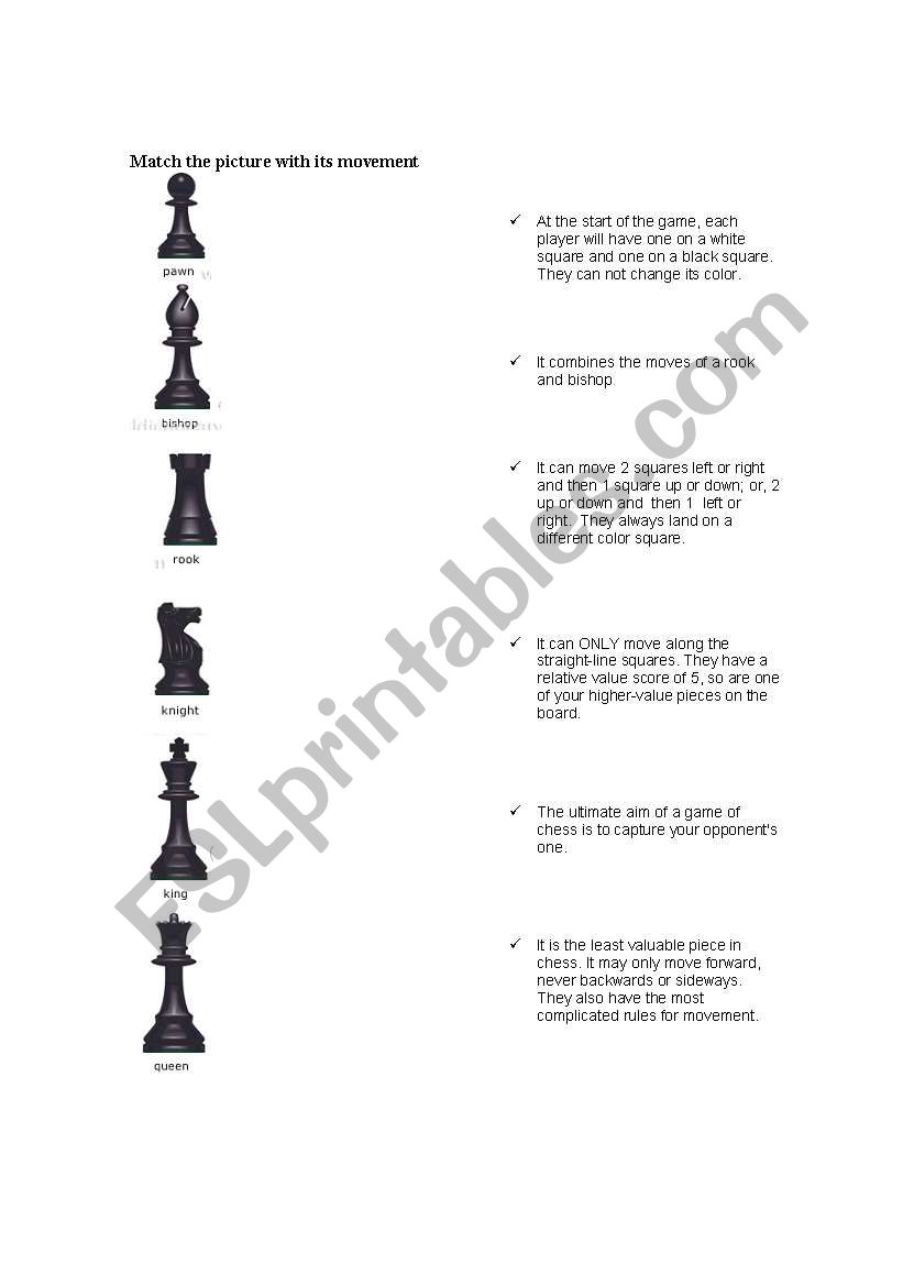 chess pieces worksheet