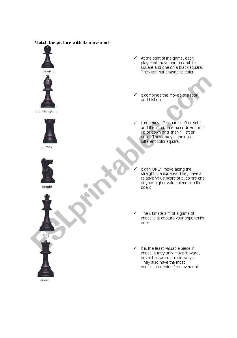 Chess Rules - Pieces Value - Chess Worksheet