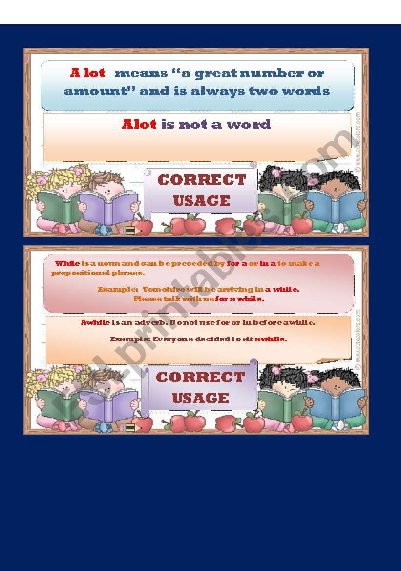 CORRECT USAGE GRAMMAR GUIDE CARDS Set 1 of Set 10