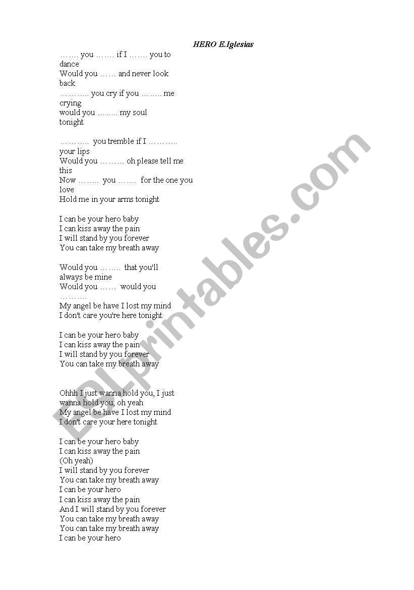 The Song Hero by E.Iglesias worksheet