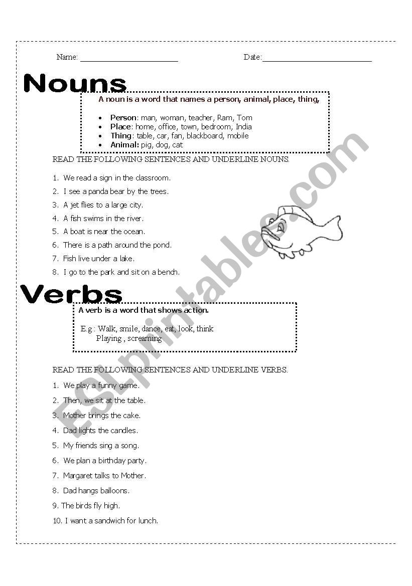 Nouns and Verbs worksheet