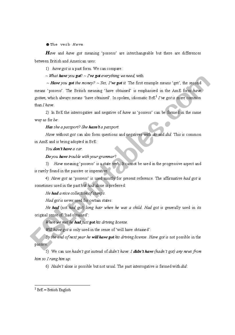 the verb to have worksheet