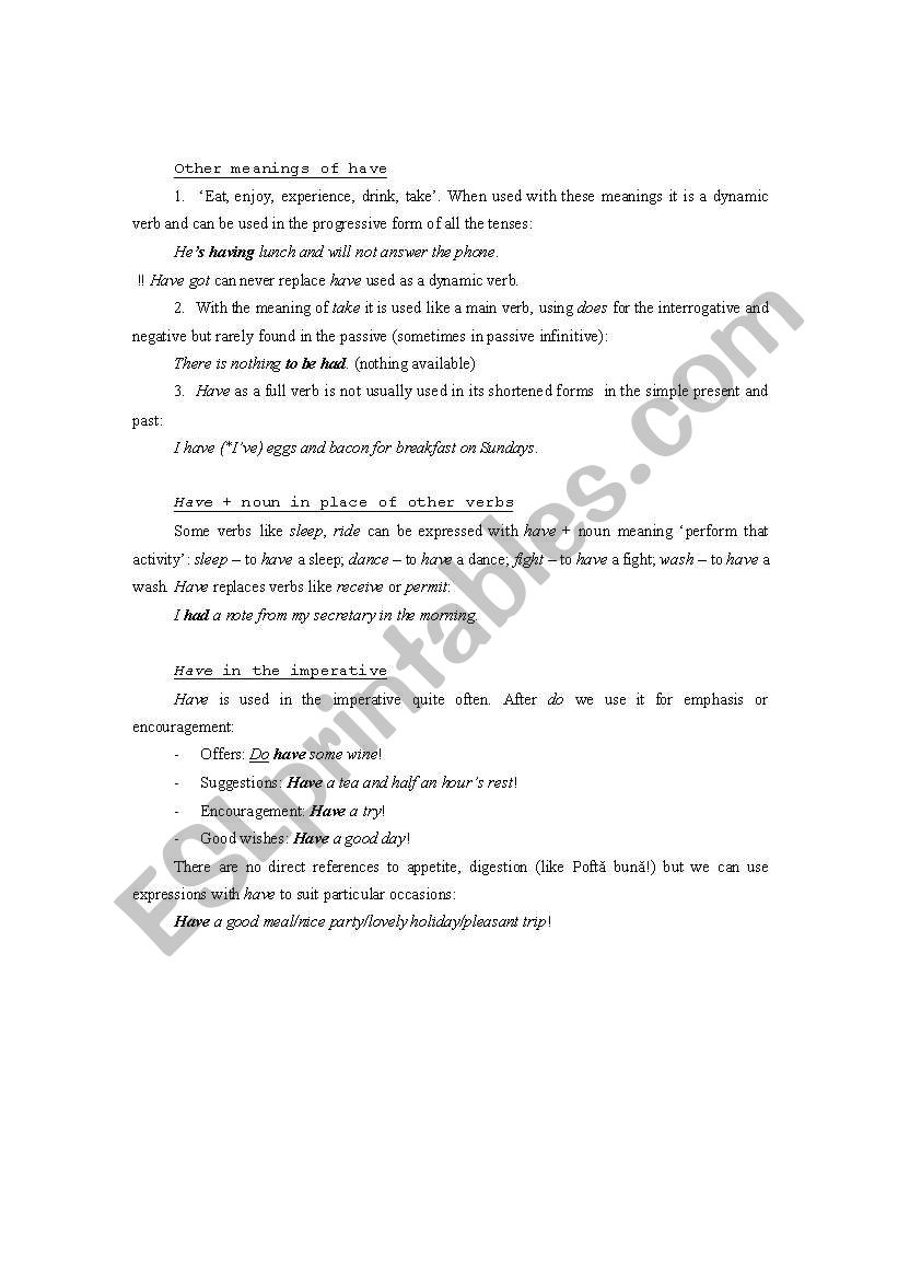 Other meaning of the verb TO HAVE