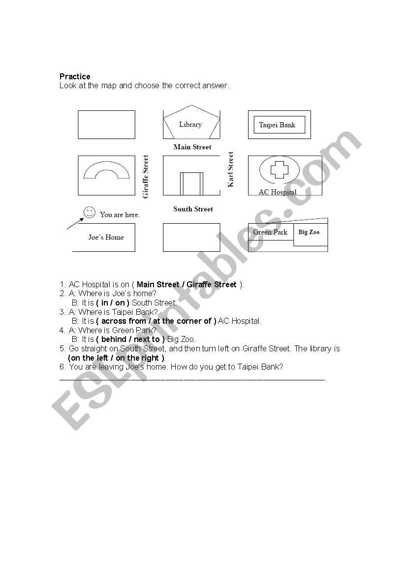 giving directions worksheet