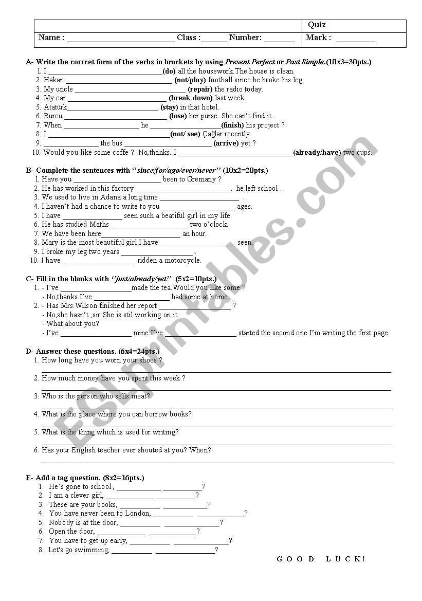 quiz worksheet