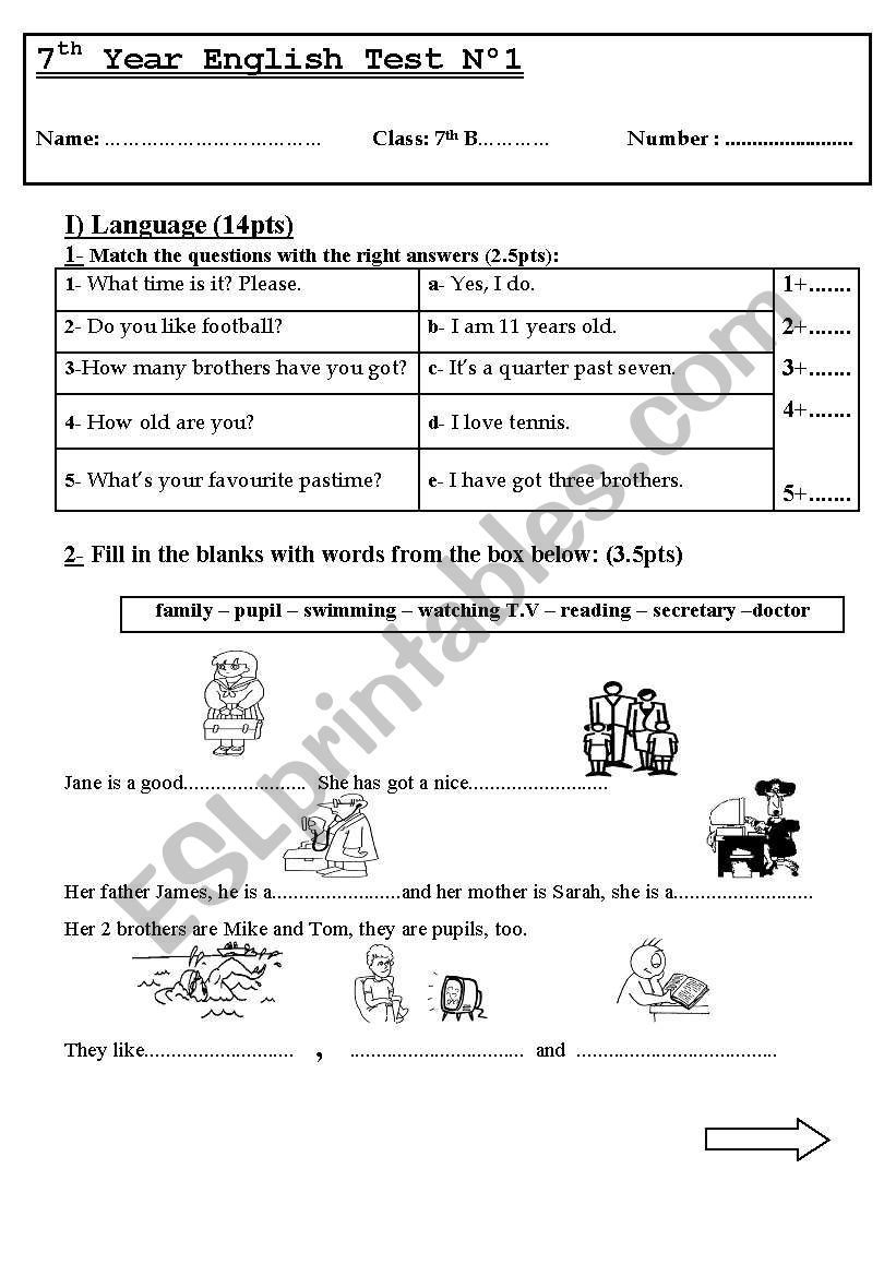 An English test for elementary learners