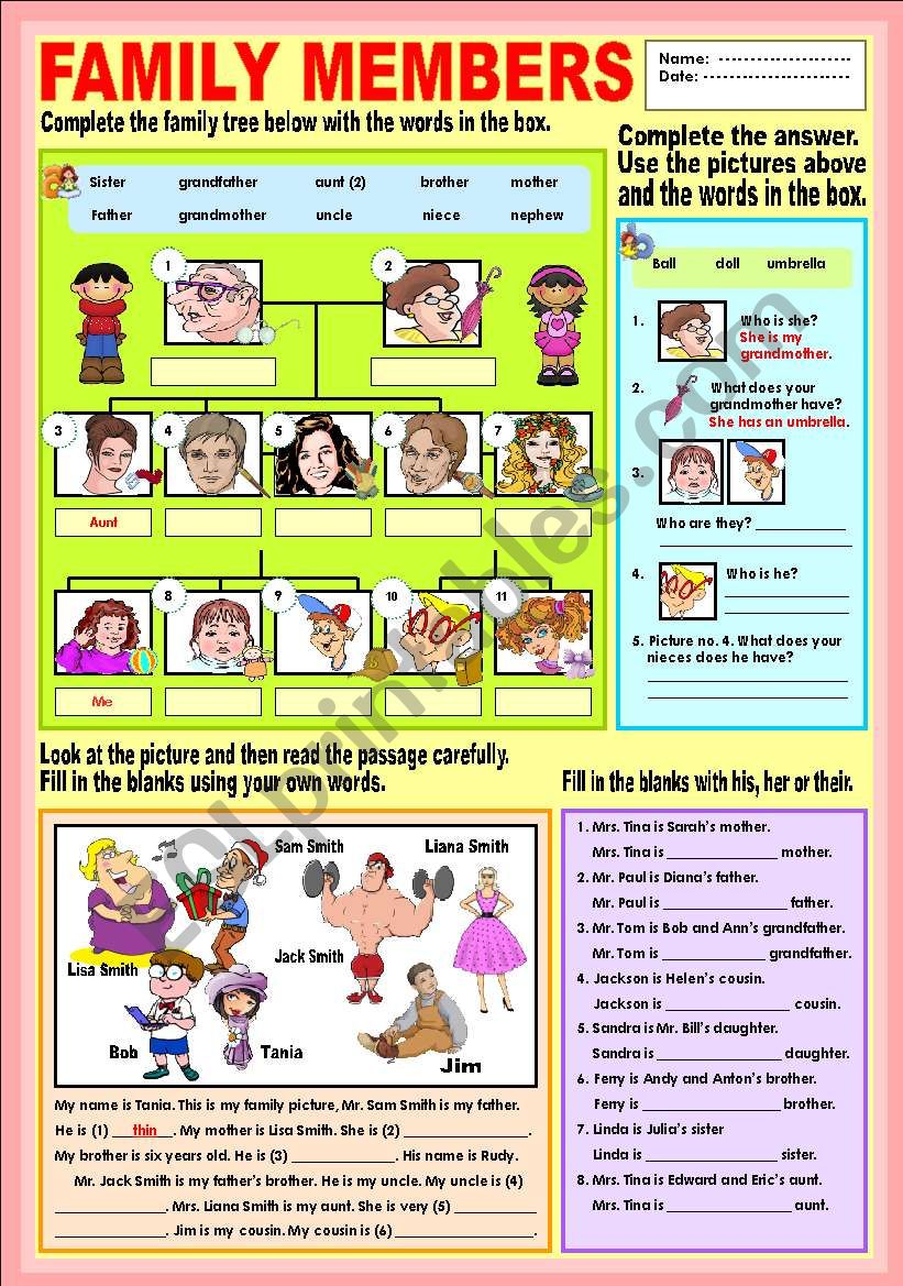 Family Members worksheet