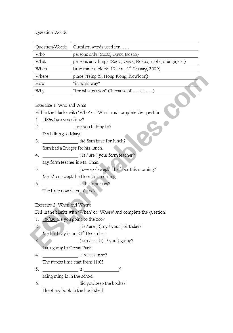 Question-words (5Ws+1H) worksheet