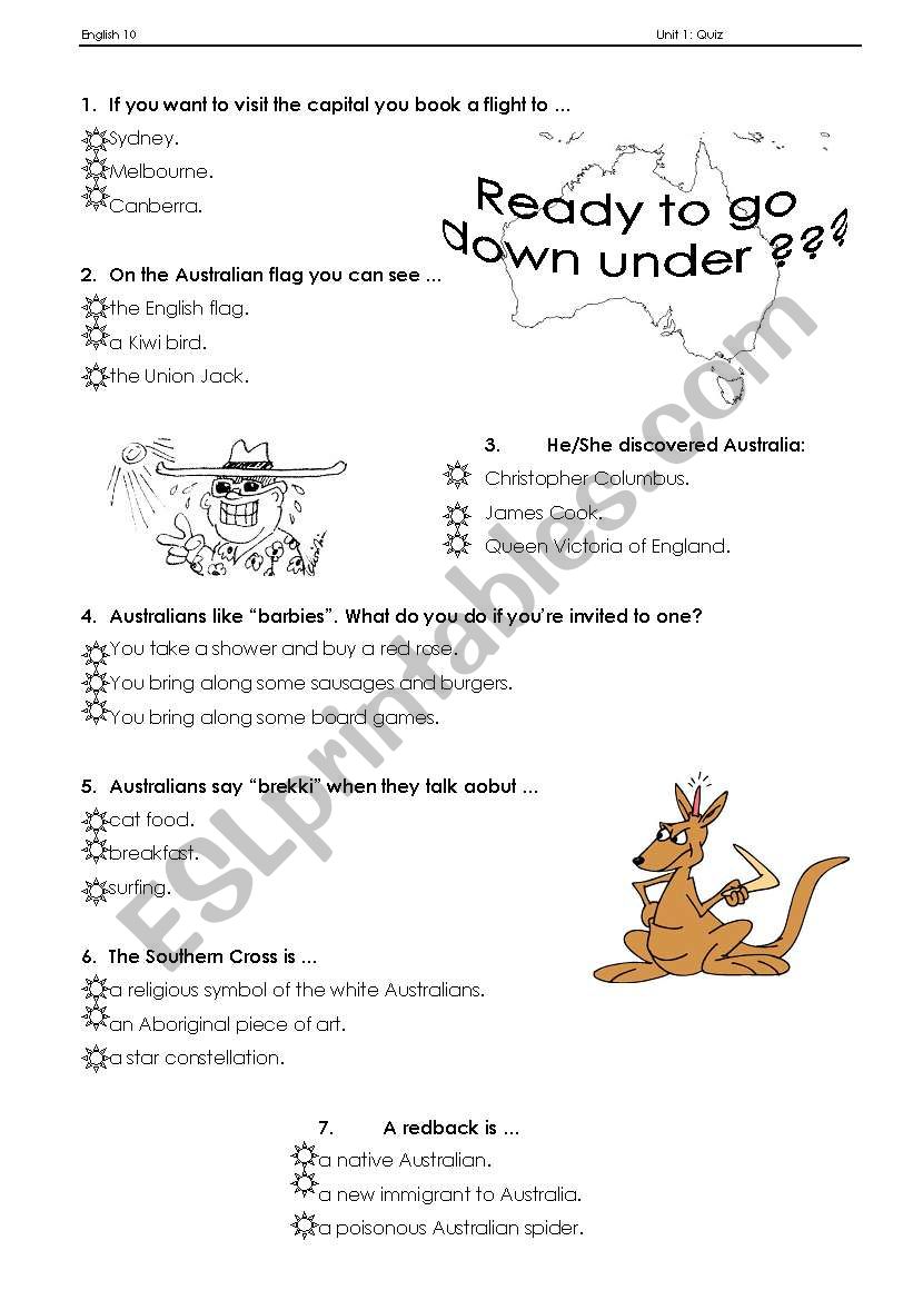 Outback quiz worksheet