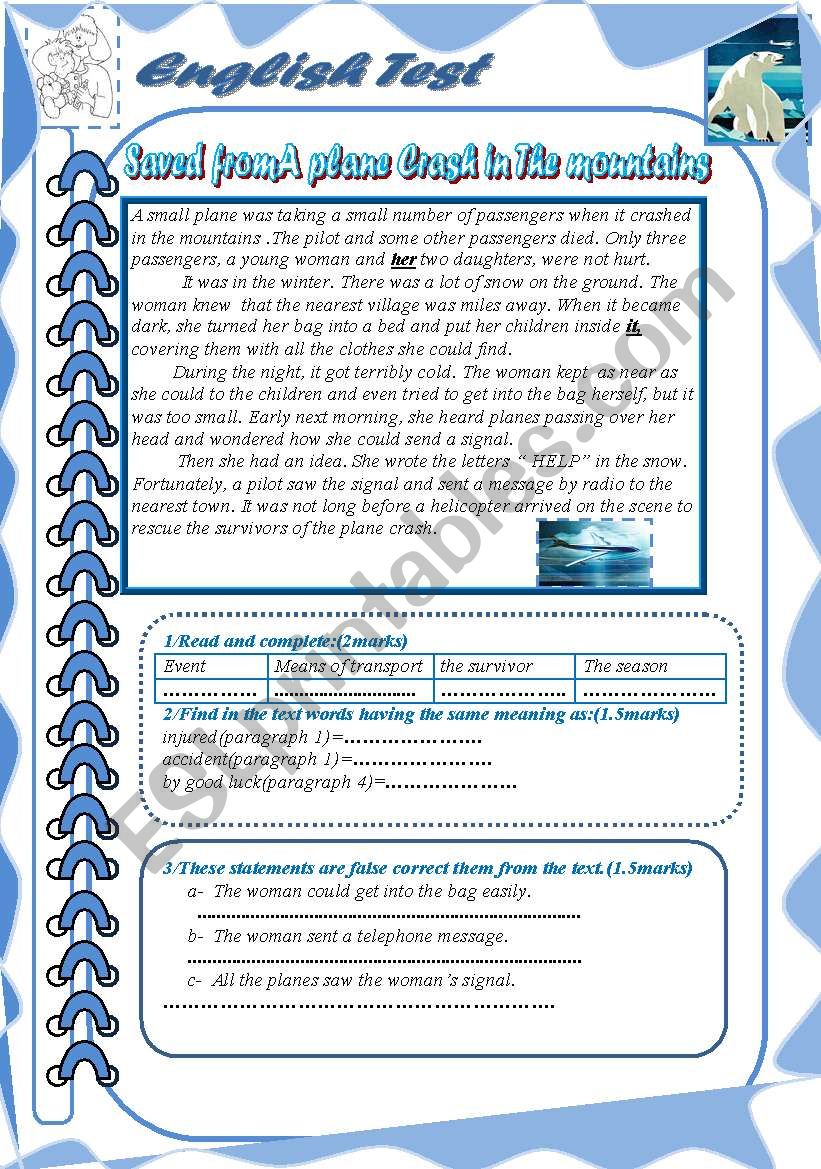 English Test:(3 parts): Reading Comprehension/ Grammar+ Vocabulary/ Writing(+KEY)