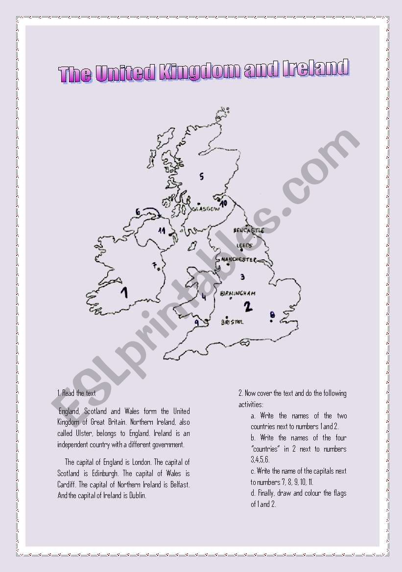 The UK and Ireland worksheet