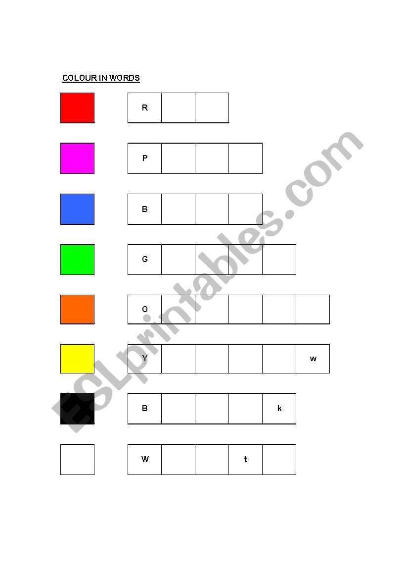Colours Spelling worksheet