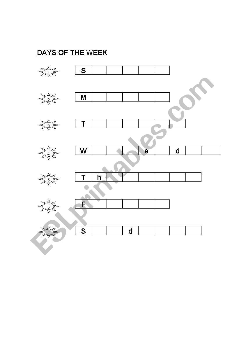 Week days Spelling worksheet