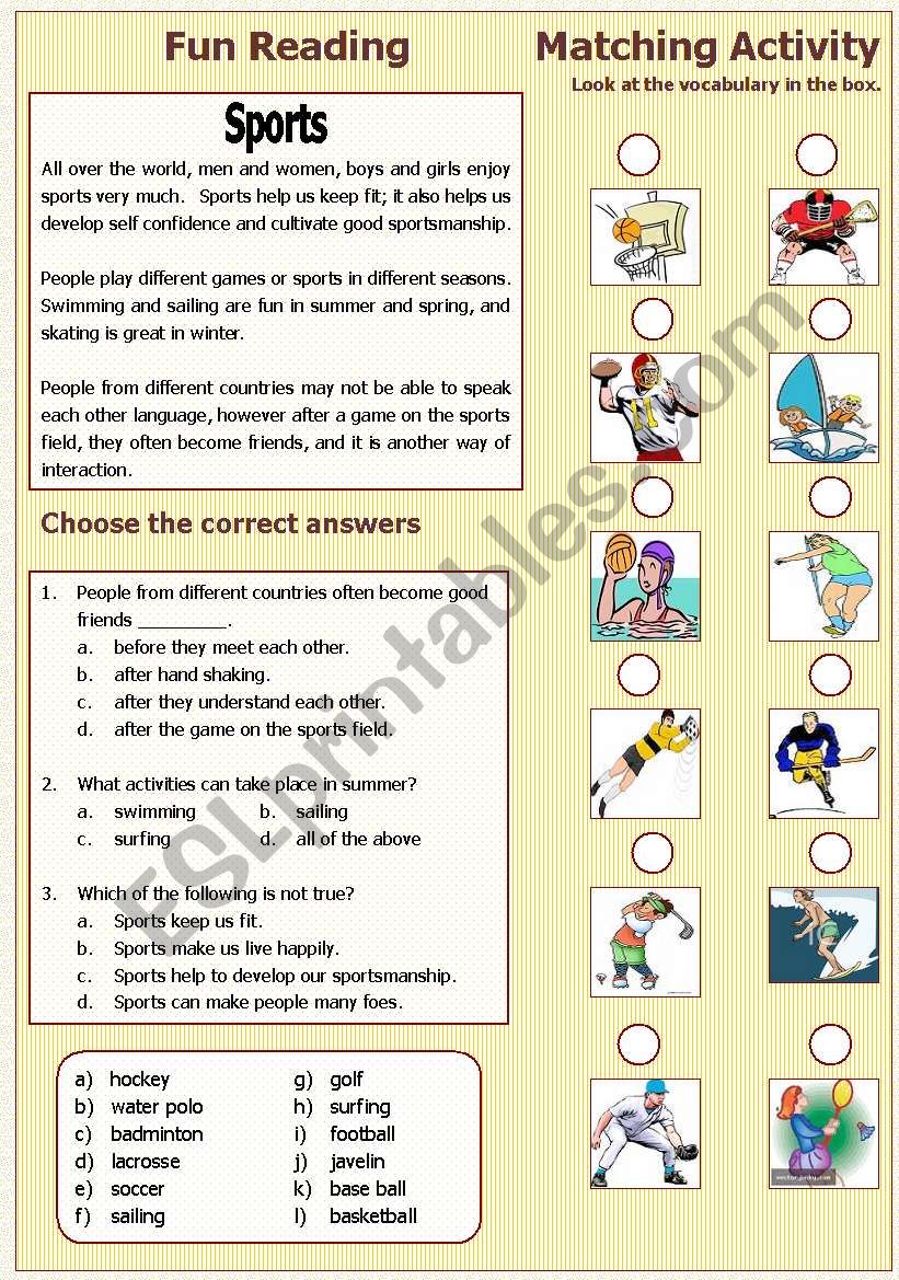 Sports  worksheet