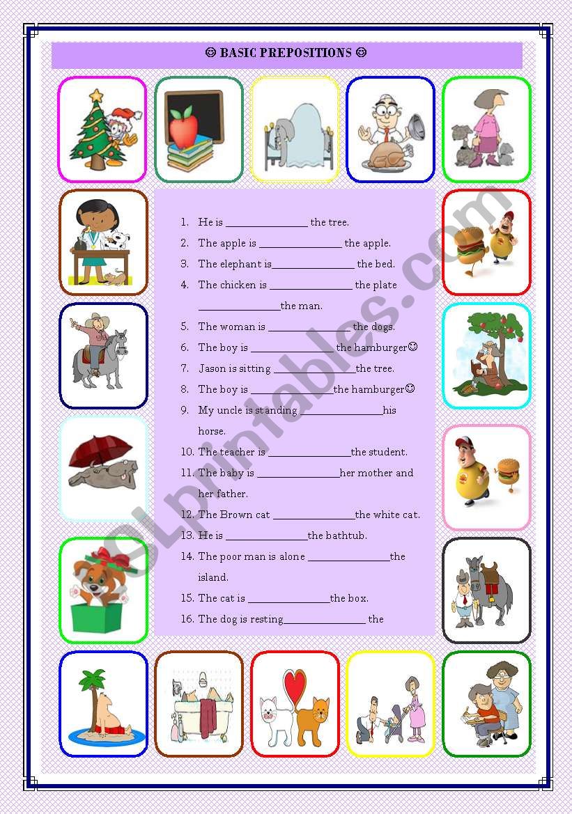 basic prepositions of place worksheet