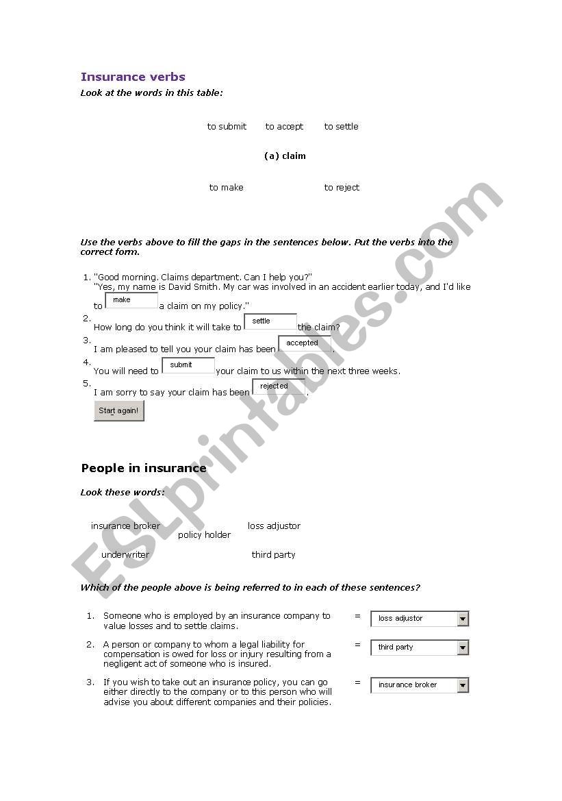 Insurance Vocabulary and Collocations