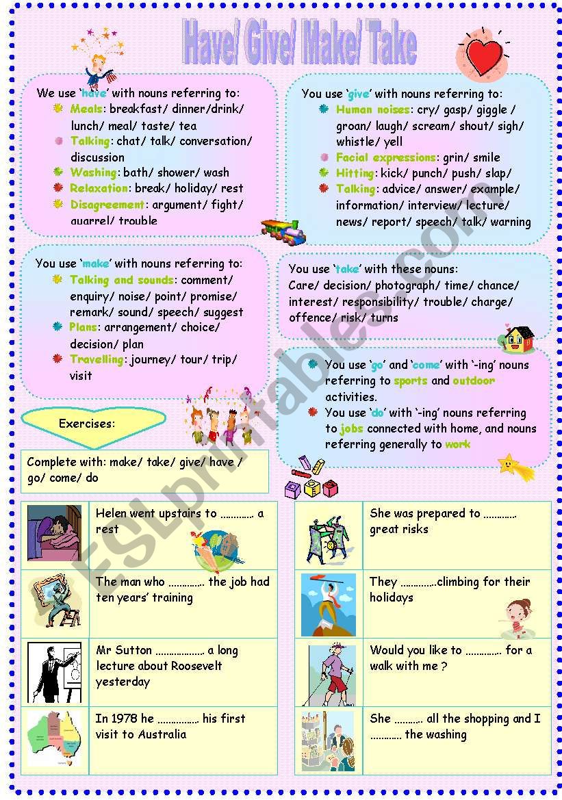 common verbs and noun patterns