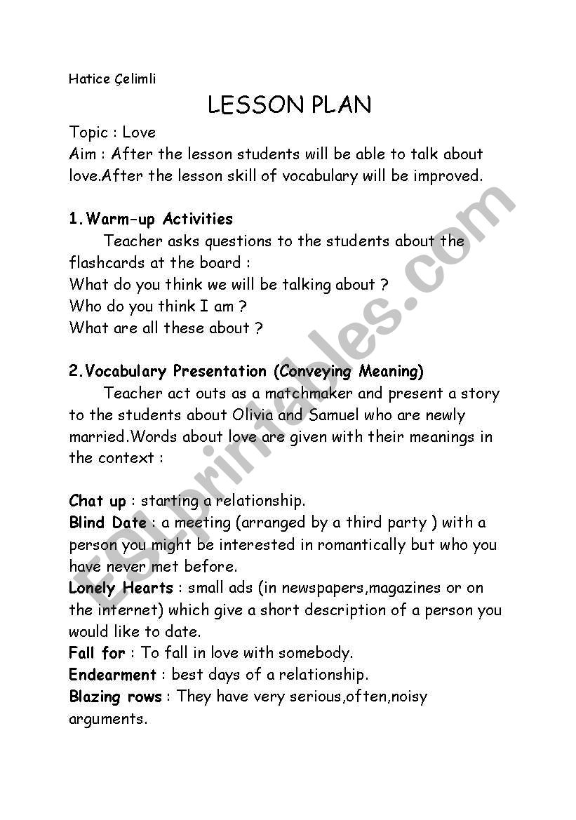 Love Vocabulary worksheet