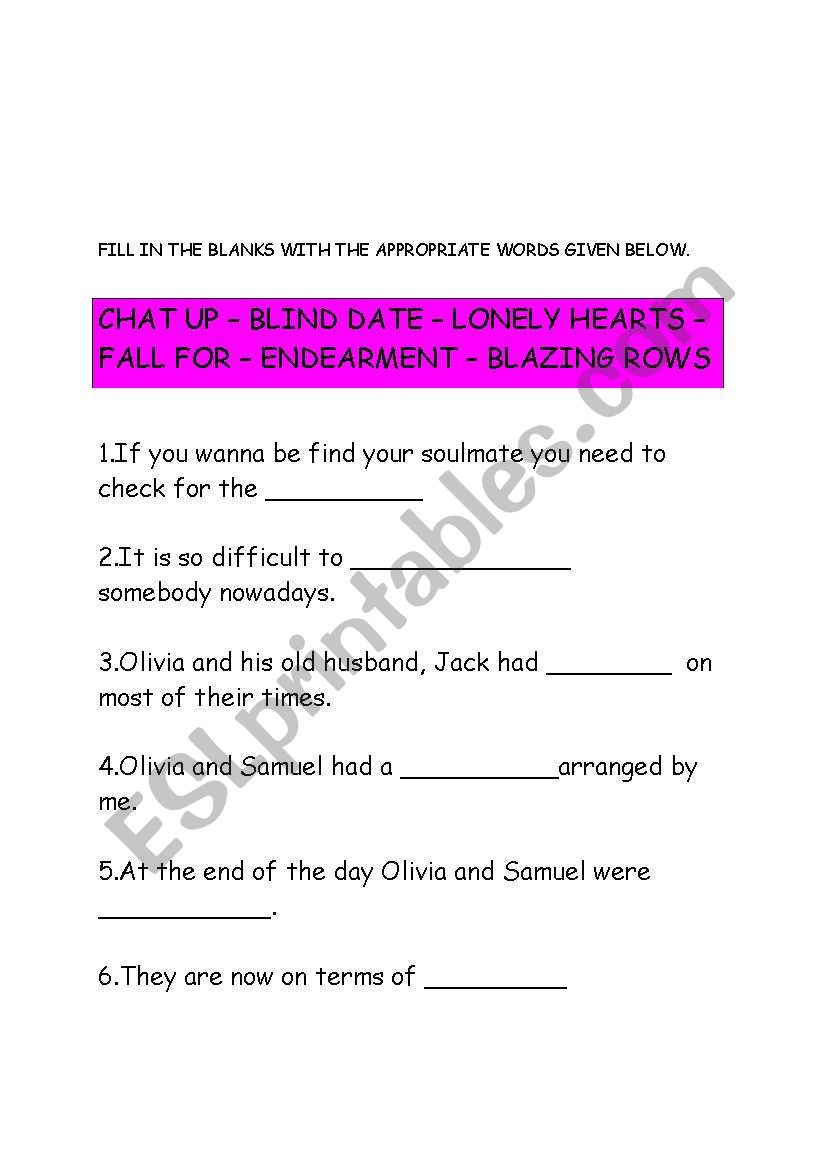 LOVE WORDS PRACTICE worksheet