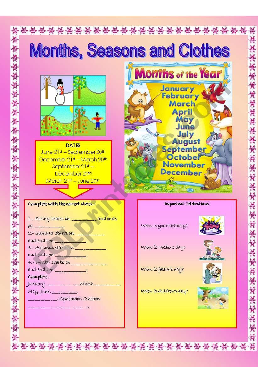 Months, seasons and clothes! worksheet