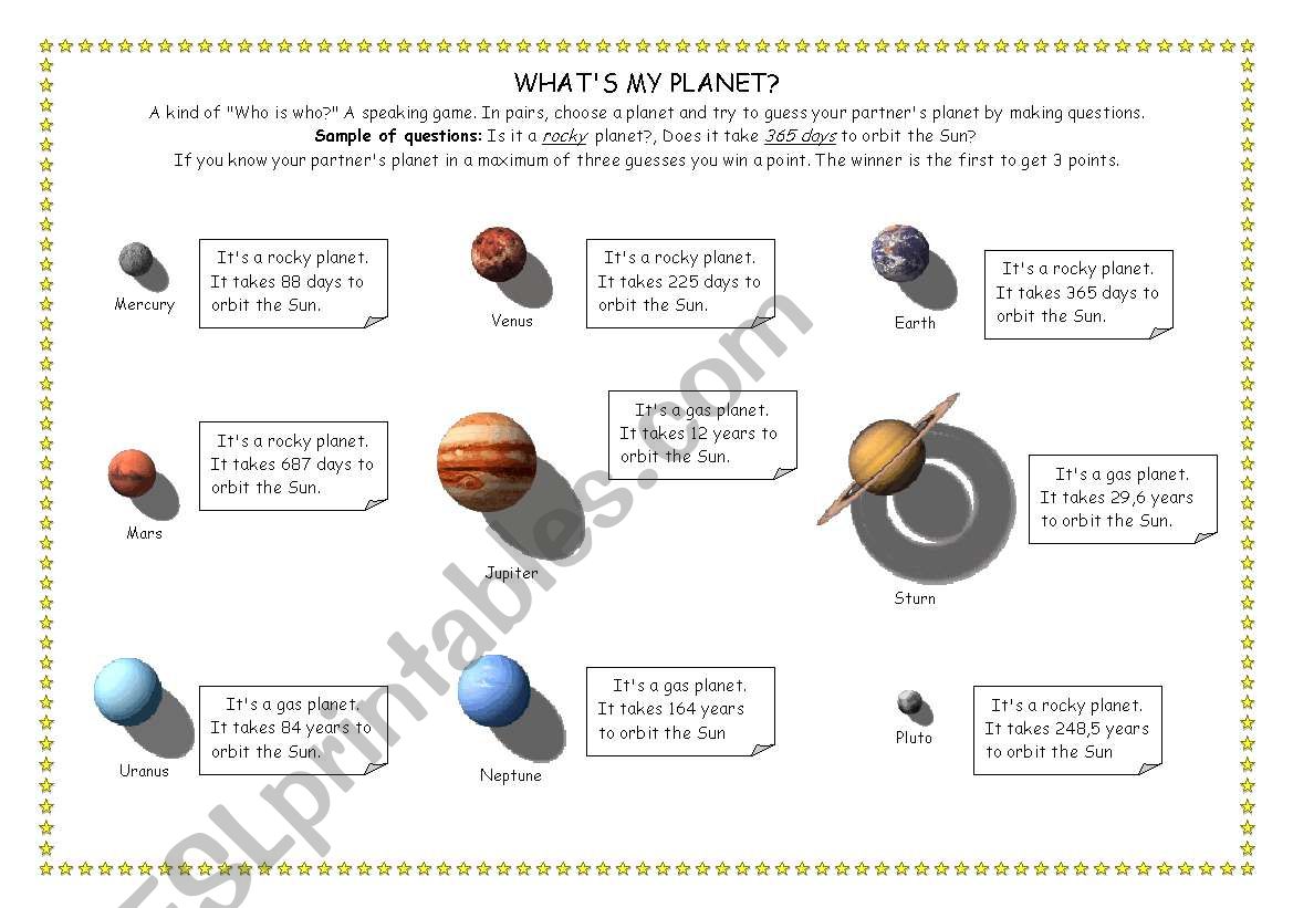 planets, solar system worksheet