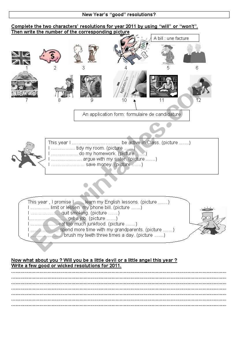 New years  worksheet