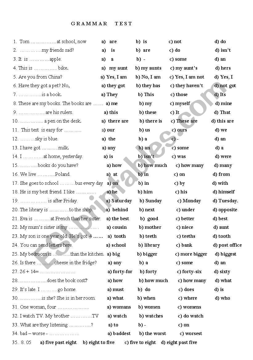 Grammar Test worksheet