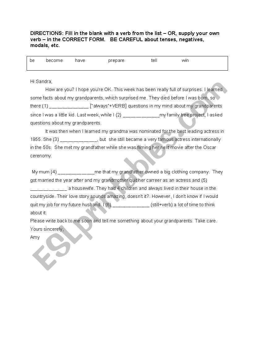 Verb tenses worksheet