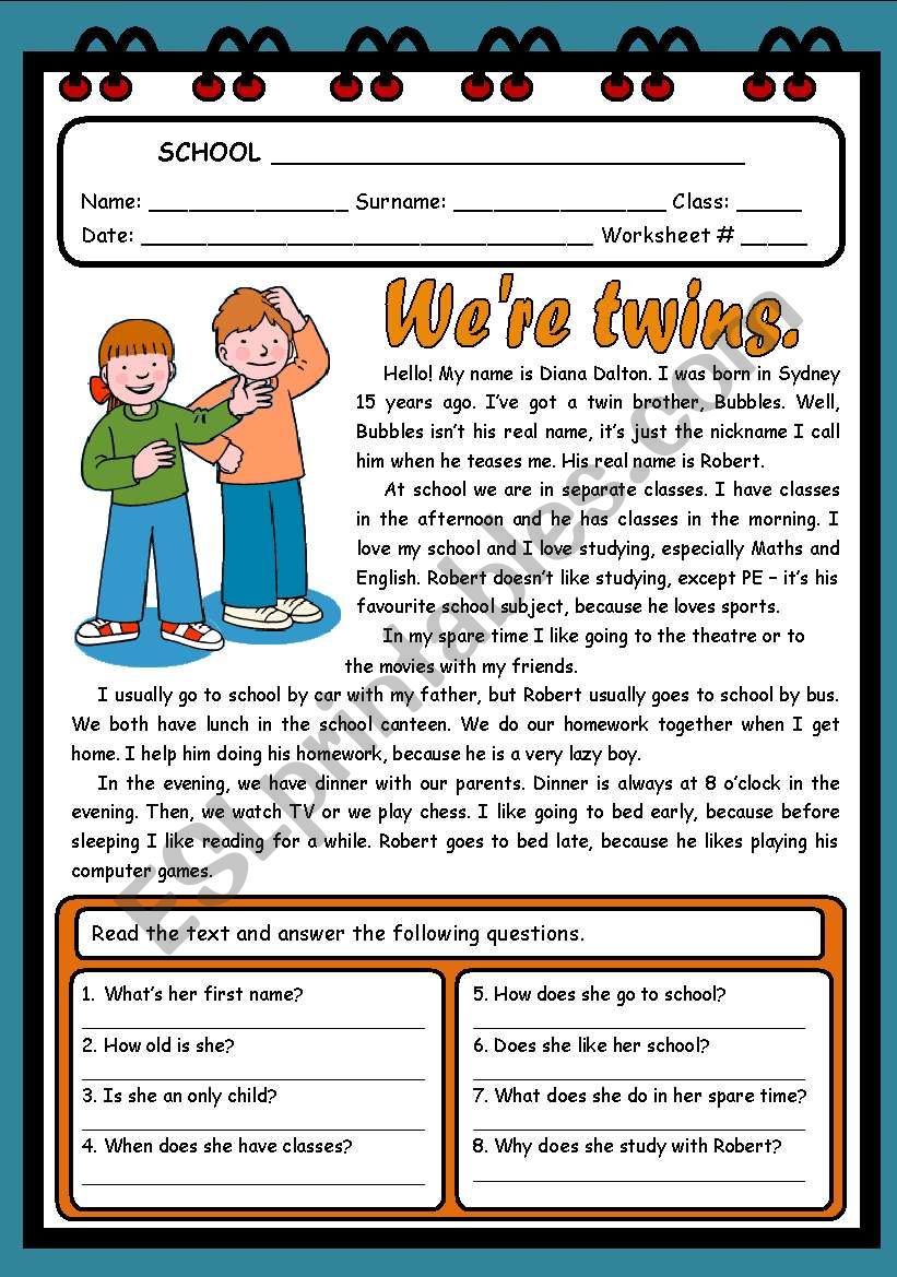 WERE TWINS ( 2 PAGES ) worksheet