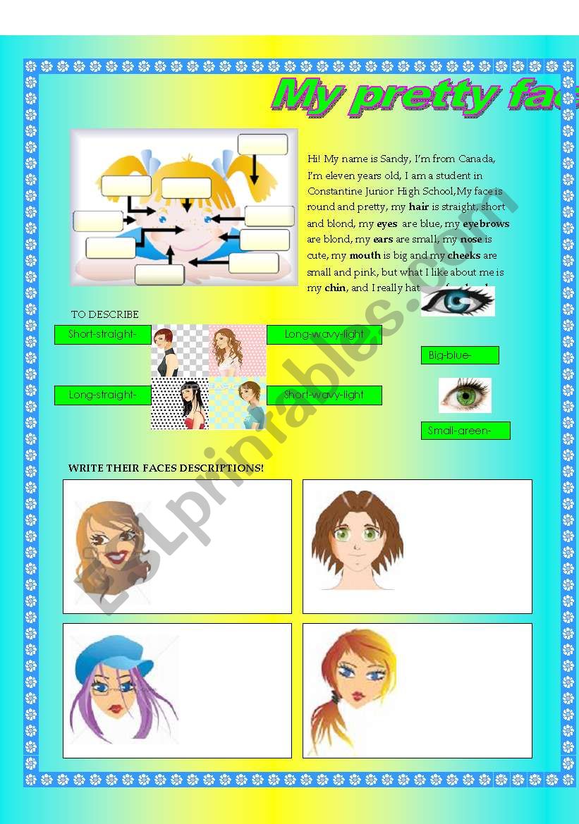 My pretty face! worksheet