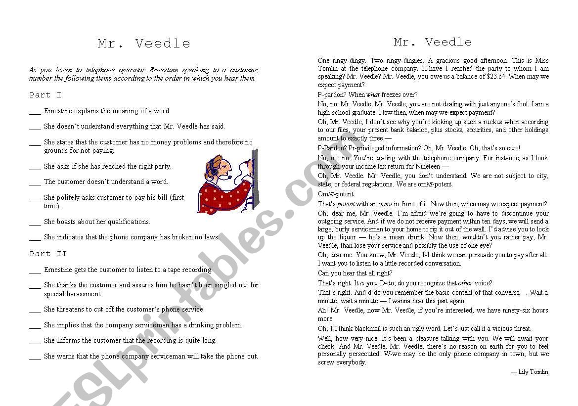 Lily Tomlin - Mr. Veedle worksheet