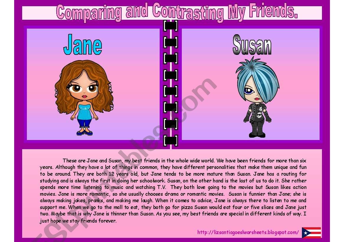 Comparing and contrasting friends ESL worksheet by lizsantiago