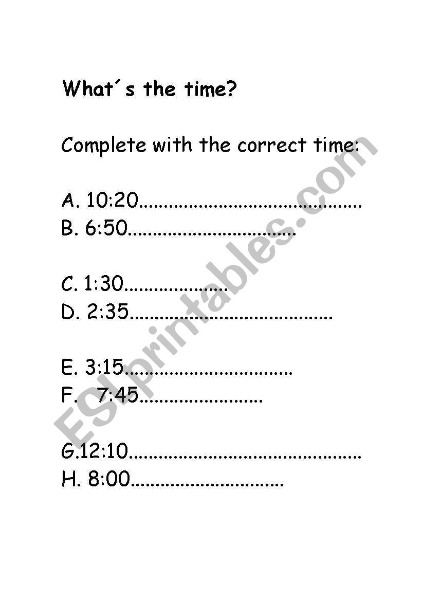 whats the time? worksheet