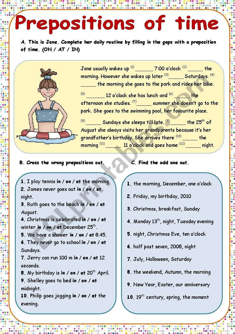 PREPOSITIONS OF TIME worksheet