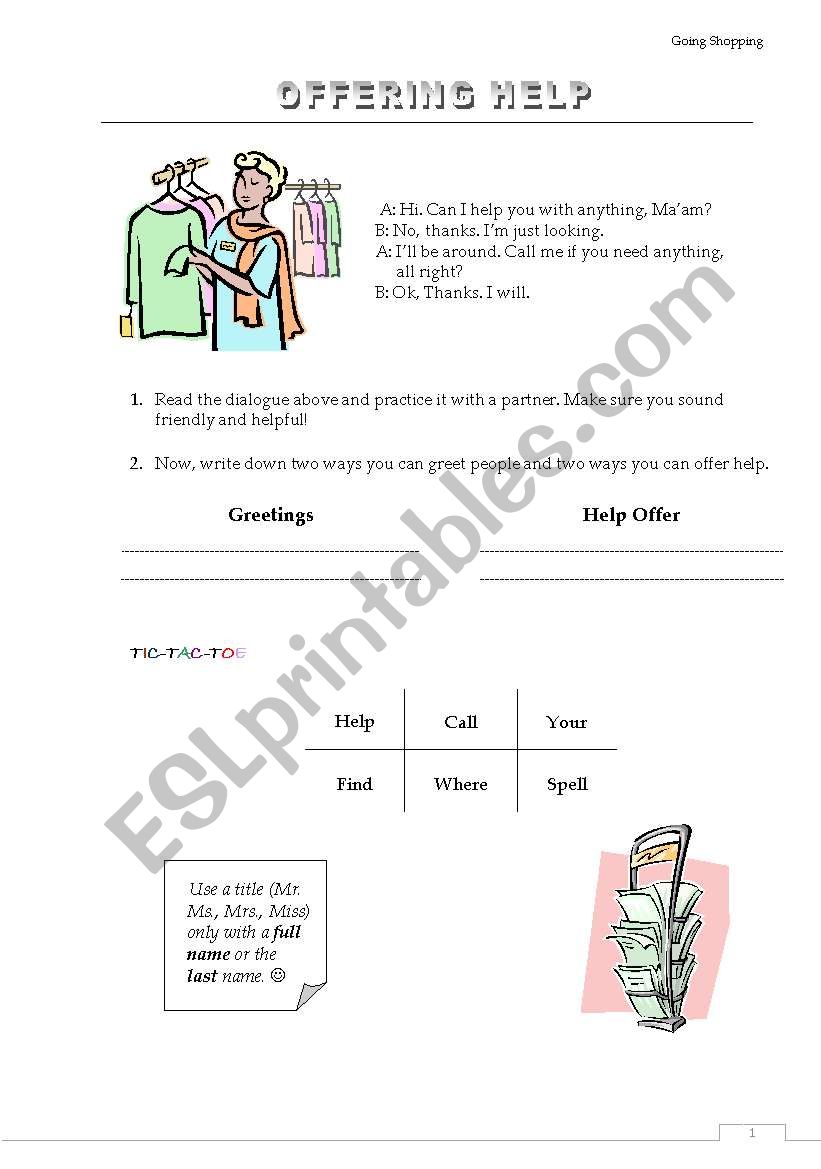 Shopping worksheet