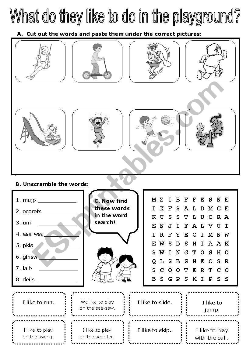 Playground Verbs (Editable) worksheet