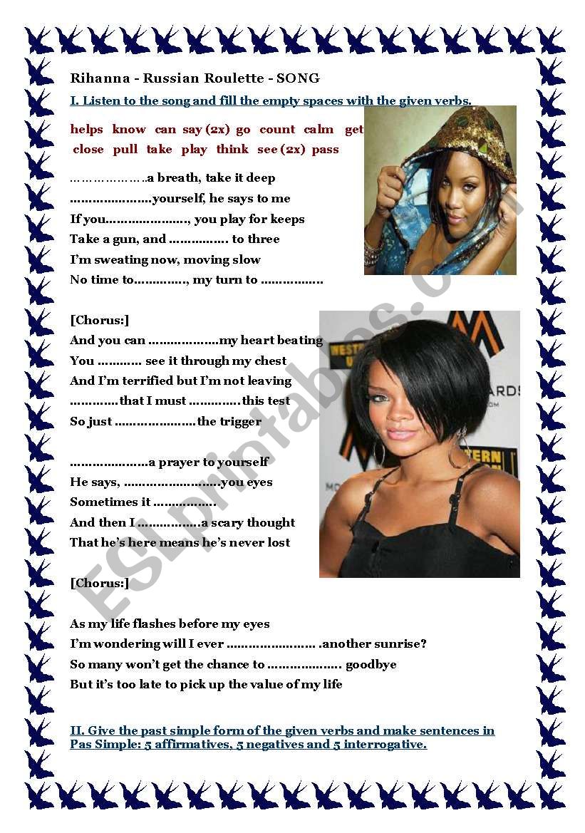 Russian Roulette by Rihanna - ESL worksheet by atd46