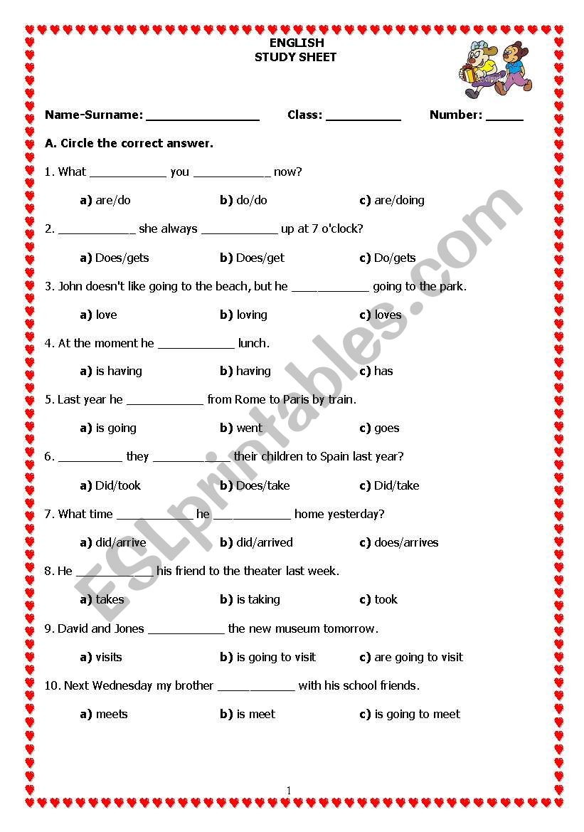 Revision of tenses worksheet