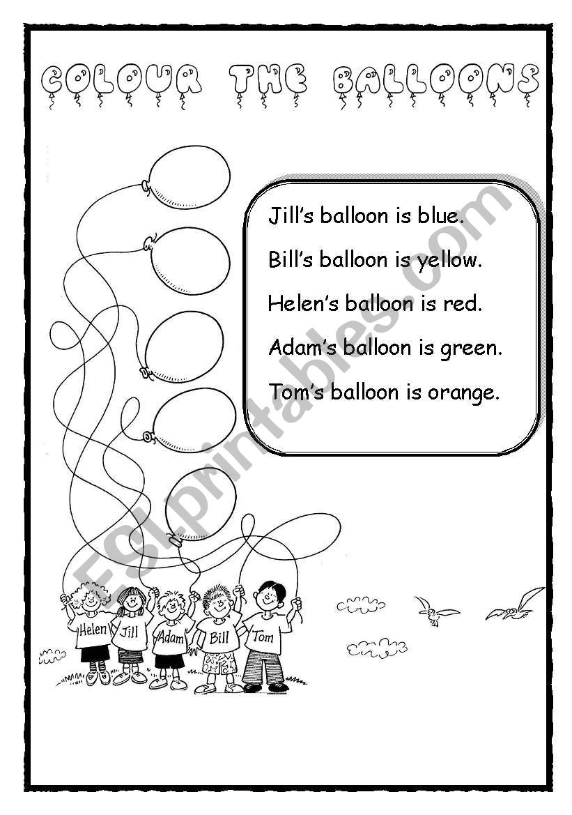 Colour the balloons worksheet
