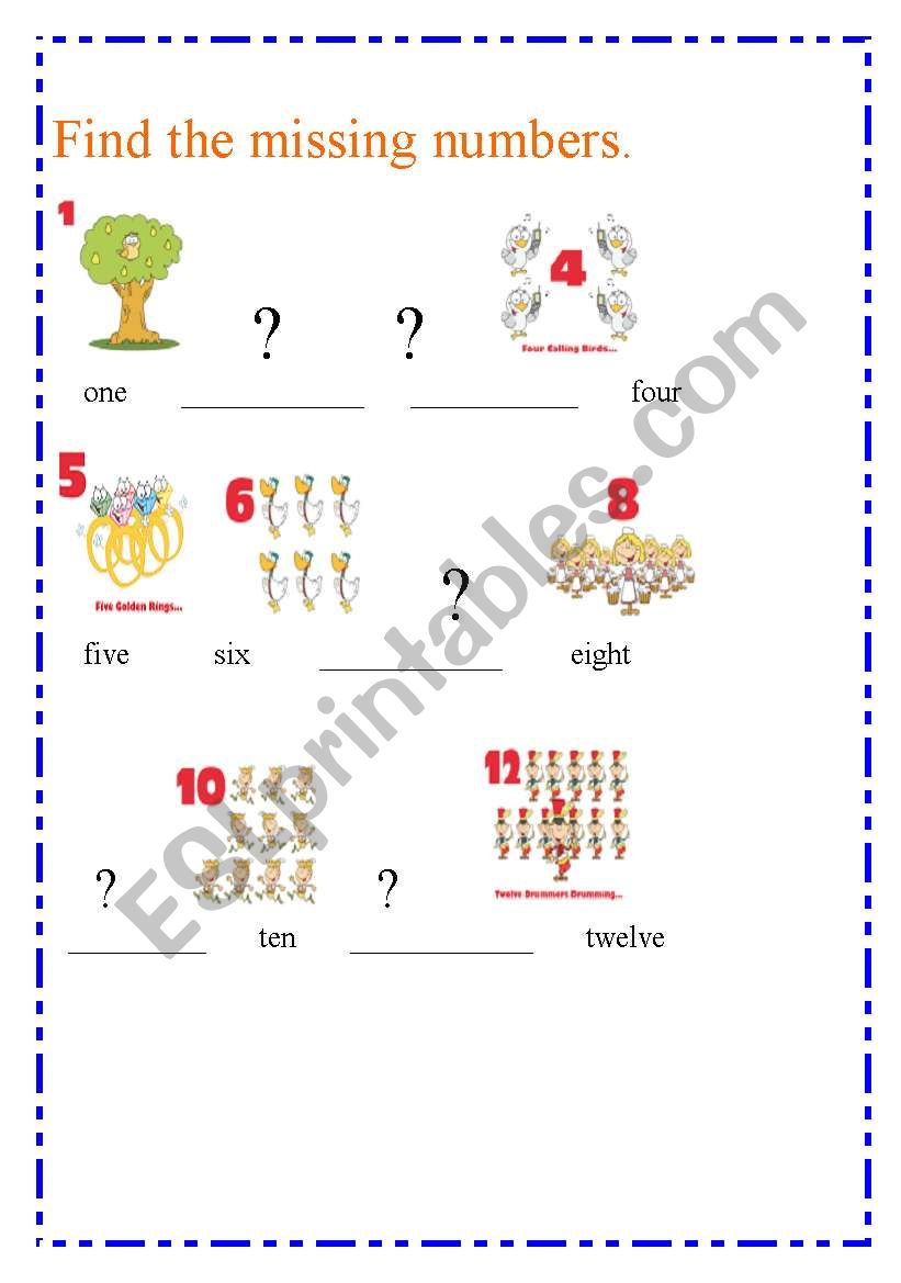 Find the missing numbers. worksheet