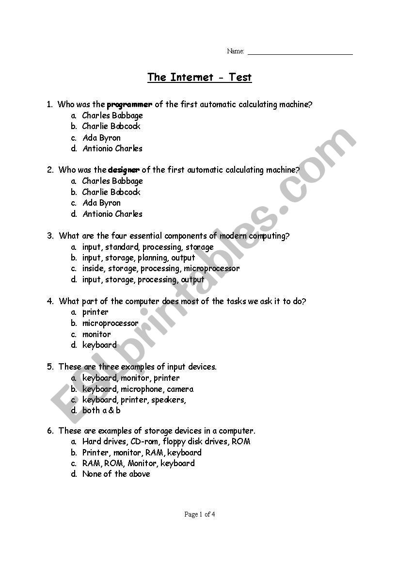 BTT10 - Internet Test worksheet