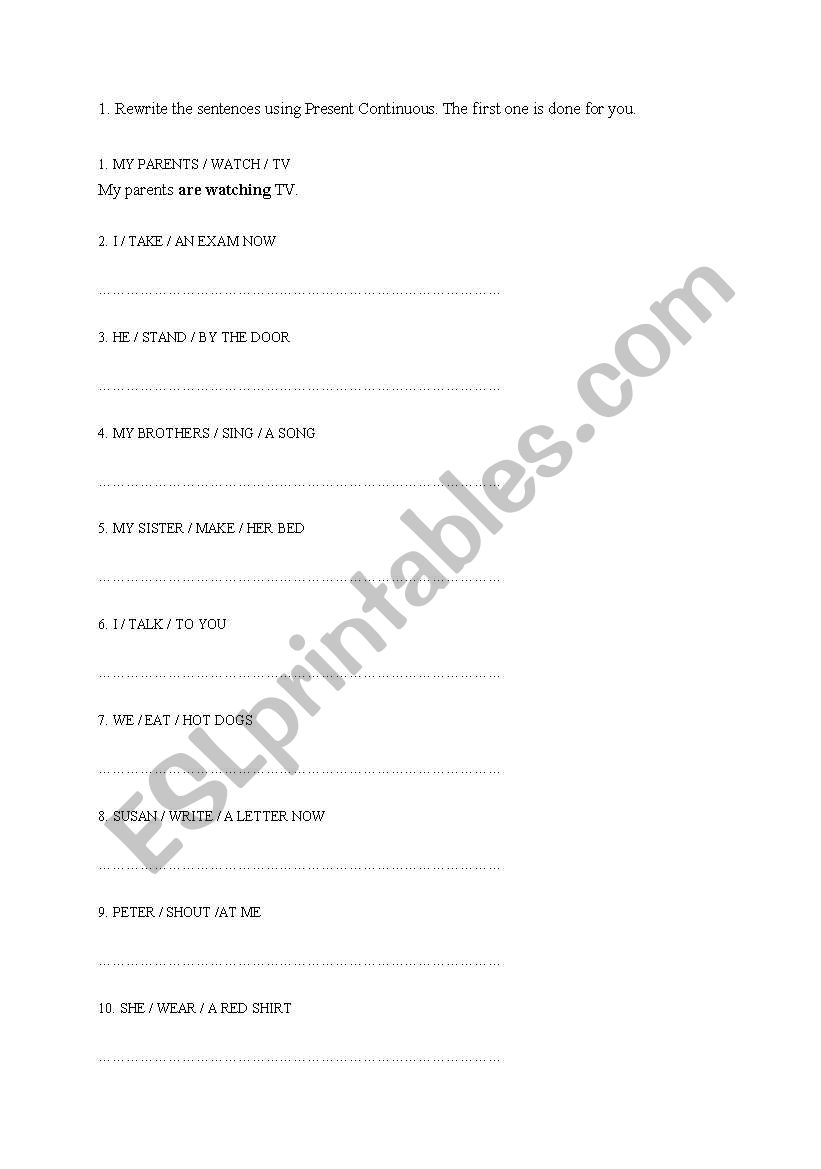 Present Continuous worksheet