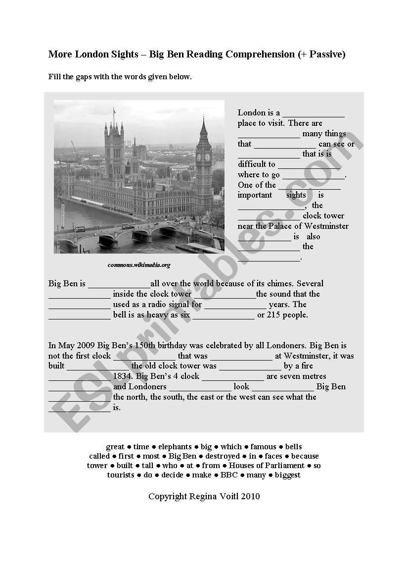 More London Sights â€“ Big Ben Reading Comprehension (+ Passive Voice) (by blunderbuster)