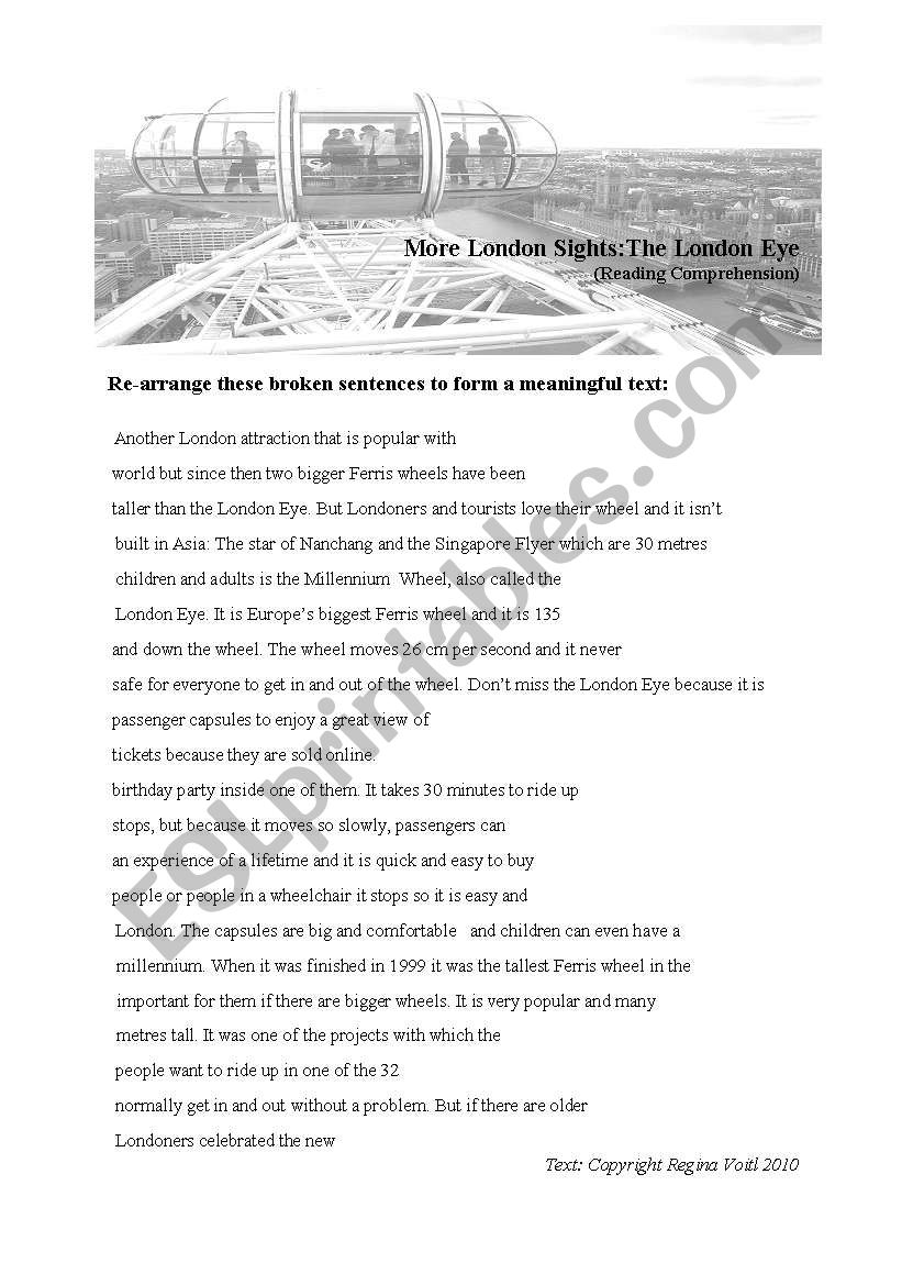 Reading Comprehension Exercise (+Passive Voice) - The London Eye (Broken Sentences)