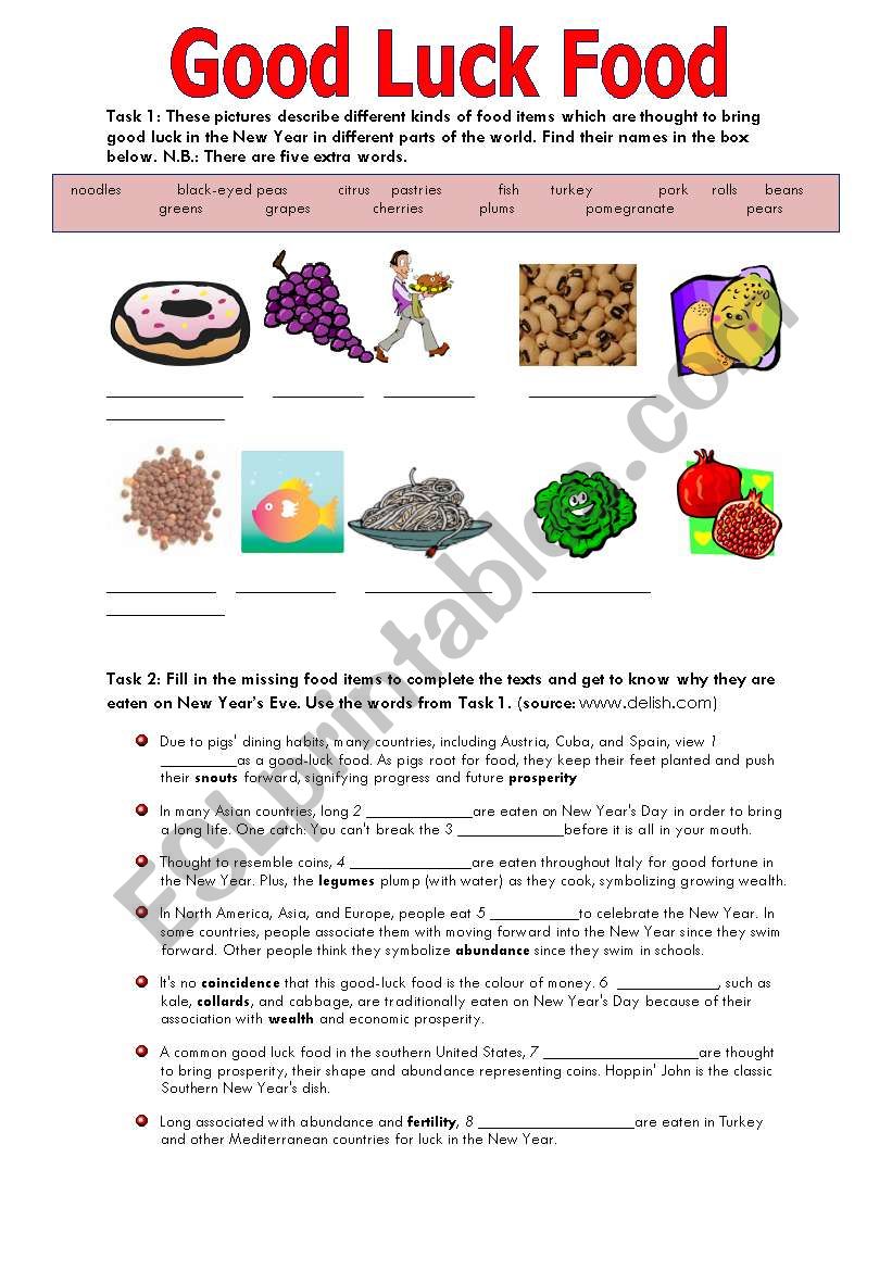 Good Luck Food worksheet