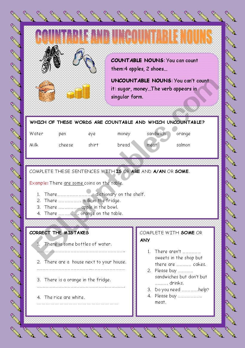 COUTABLE AND UNCOUNTABLE NOUNS