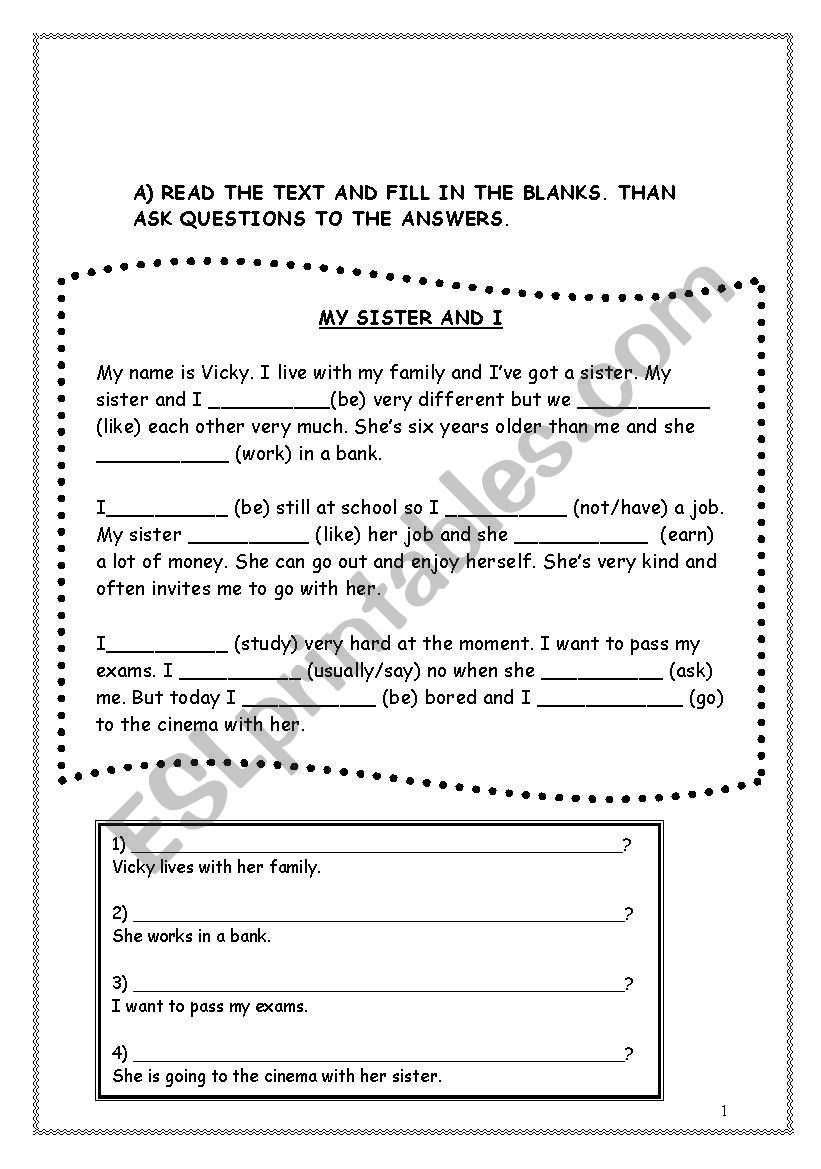 reading worksheet
